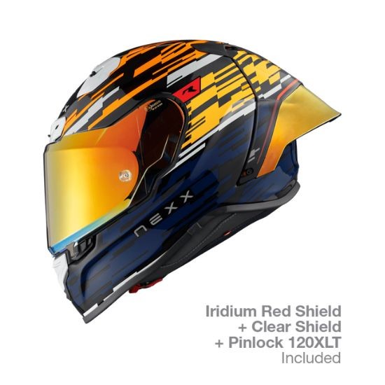 CASCO NEXX X.R3R GLITCH RACER NARANJA Y AZUL