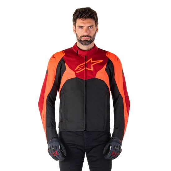 CHAQUETA ALPINESTARS IMPERMEABLE T-JAWS V4 NEGRA, ROJO FLUOR Y ROJO OSCURO