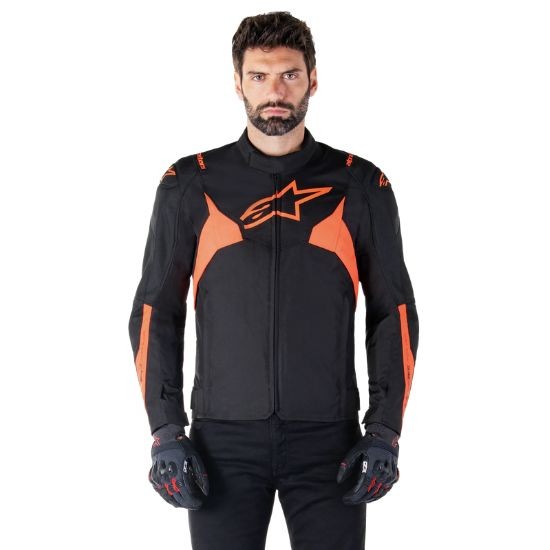 CHAQUETA ALPINESTARS IMPERMEABLE T-JAWS V4 NEGRA Y ROJO FLUOR