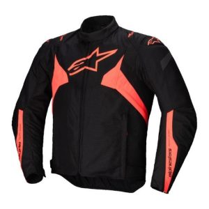 CHAQUETA ALPINESTARS IMPERMEABLE T-JAWS V4 NEGRA Y ROJO FLUOR