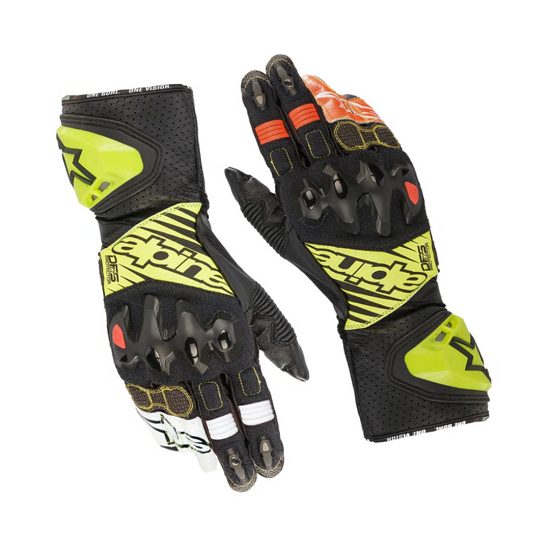 GUANTES ALPINESTARS GP TECH V2 NEGROS, AMARILLO FLUO Y ROJO FLUO