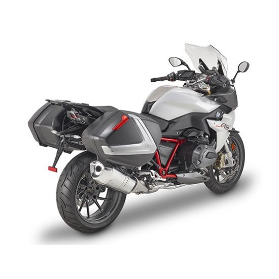 JUEGO MALETAS LATERALES GIVI NEGRAS CON FRANJAS EN ALUMINIO ANODIZADO REFLEX ROJO