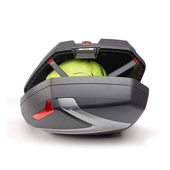 JUEGO MALETAS LATERALES GIVI NEGRAS CON FRANJAS EN ALUMINIO ANODIZADO REFLEX ROJO