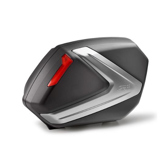 JUEGO MALETAS LATERALES GIVI NEGRAS CON FRANJAS EN ALUMINIO ANODIZADO REFLEX ROJO