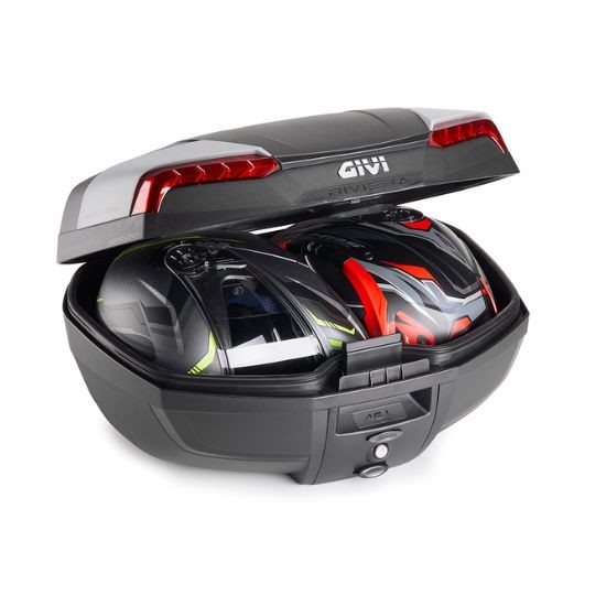 MALETA GIVI E46 RIVIERA NEGRO ACABADOS EN GRIS REFLEX ROJOS 46L