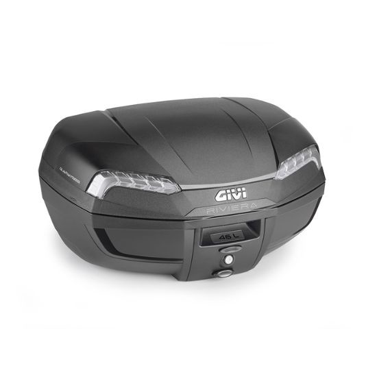 MALETA GIVI E46 RIVIERA NEGRO ACABADOS EN GRIS REFLEX TRANSPARENTES 46L