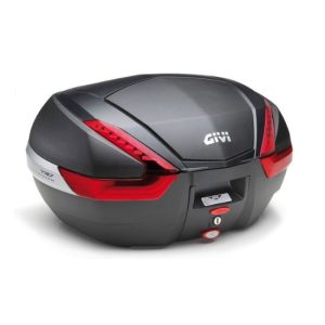 MALETA GIVI V47 NEGRO BASE CON CUBRETAPA CARBON LOOK REFEX ROJO