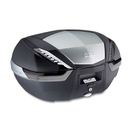 MALETA GIVI V47 NEGRO BASE CON CUBRETAPA EN ALUMINIO REFEX TRANSPARENTE
