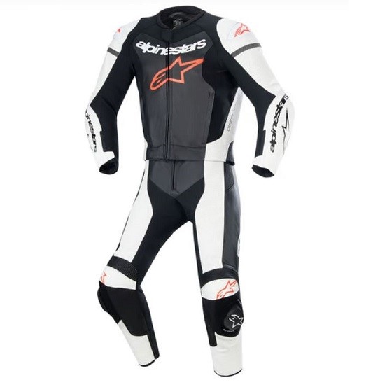 MONO ALPINESTARS GP FORCE LURV 2PC NEGRO, BLANCO Y ROJO FLUO